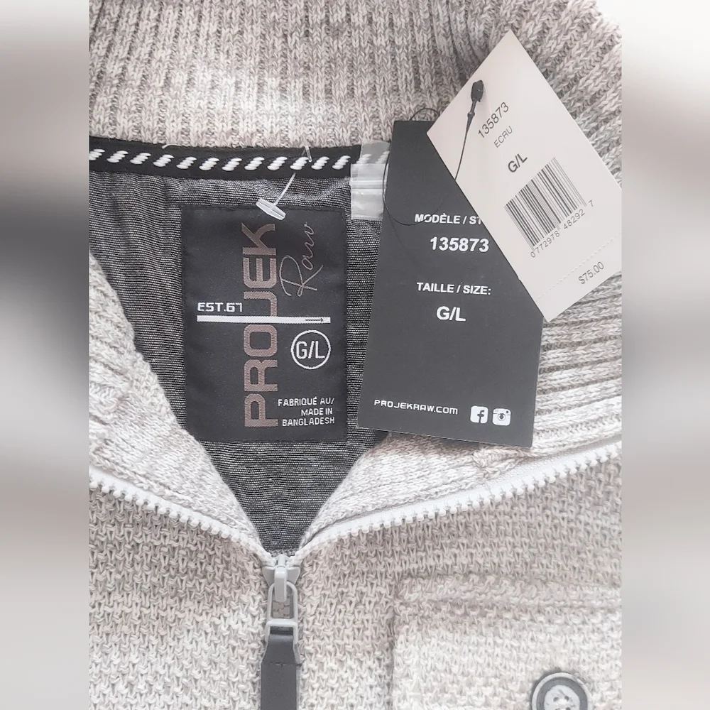 Projek Raw Marled Full Zip Cardigan Sweater Mens Size Large Gray NWT